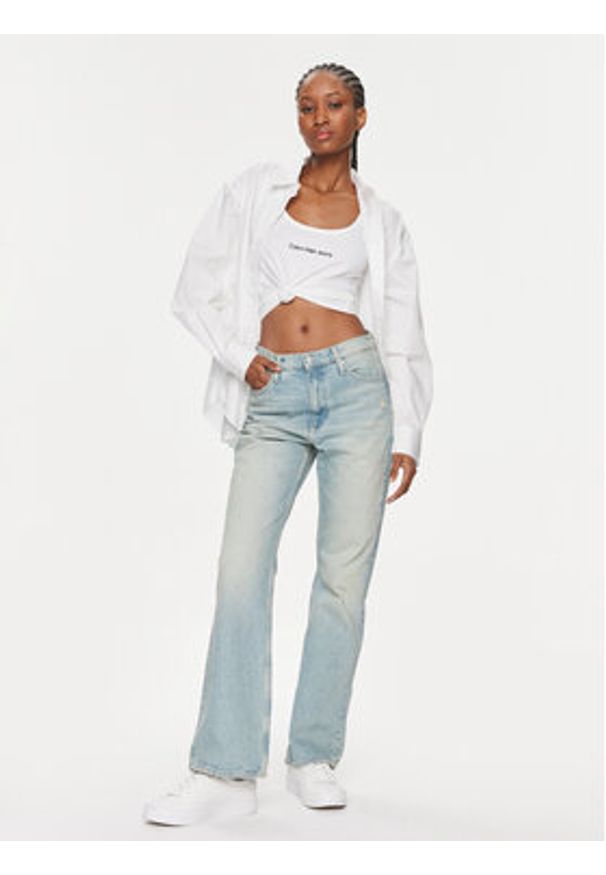 Calvin Klein Jeans Top Institutional J20J221064 Biały Slim Fit. Kolor: biały. Materiał: bawełna