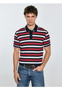 Big-Star - Koszulka męska polo w kolorowe paski Seulir 603. Okazja: na co dzień. Typ kołnierza: polo. Kolor: czerwony. Materiał: dzianina, żakard, jeans. Wzór: paski, kolorowy. Styl: klasyczny, street, elegancki, casual