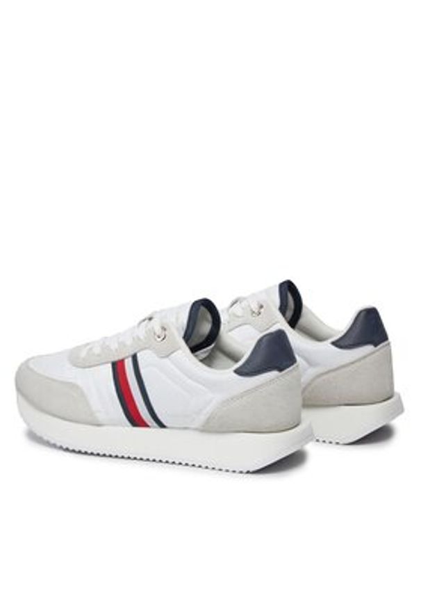 TOMMY HILFIGER - Tommy Hilfiger Sneakersy Essential Runner Global Stripes FW0FW07831 Biały. Kolor: biały. Materiał: zamsz, skóra