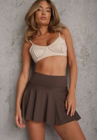 Renee - Brązowe Elastyczne Spódnico-Spodenki Tenisowe High Waist Eidice. Okazja: na co dzień. Stan: podwyższony. Kolor: brązowy. Styl: elegancki, street, sportowy, casual #3