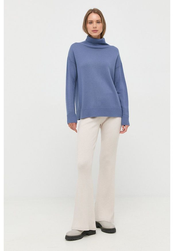 Max Mara Leisure sweter wełniany damski z golfem. Typ kołnierza: golf. Kolor: niebieski. Materiał: wełna. Długość rękawa: długi rękaw. Długość: długie