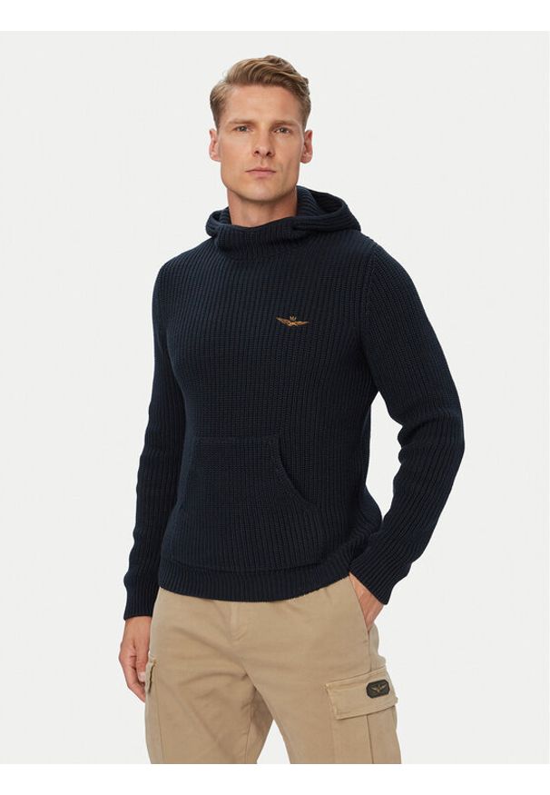 Aeronautica Militare Sweter 262MA1665UL00409 Granatowy Regular Fit. Kolor: niebieski. Materiał: bawełna