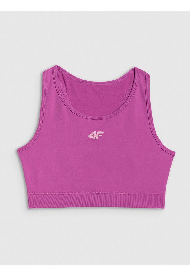 4f - 4F Crop top sportowy bezszwowy dziewczęcy - różowy 128/134 (7-9 lat). Okazja: na co dzień. Kolor: różowy. Materiał: skóra, materiał. Długość: krótkie. Sezon: lato. Styl: sportowy