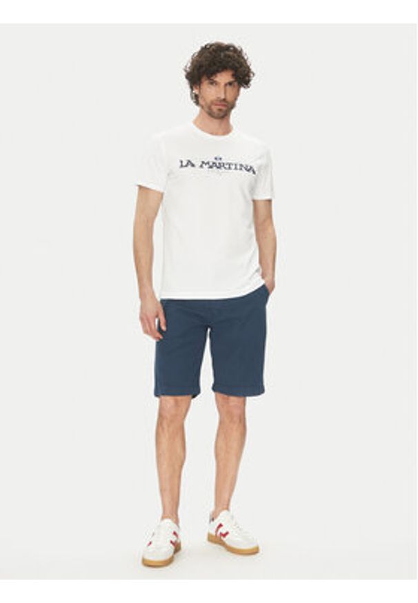 La Martina Szorty materiałowe Vics MAB004 TL147 Granatowy Regular Fit. Kolor: niebieski. Materiał: bawełna, len