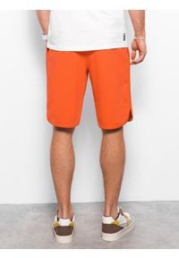 Ombre Clothing - Szorty męskie dresowe wykończone lamówka - pomarańczowe V5 - Rozmiar: M. Kolor: pomarańczowy. Materiał: dresówka. Wzór: ze splotem #4