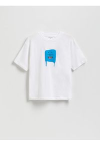 Reserved - Bawełniany t-shirt basic - złamana biel. Materiał: bawełna
