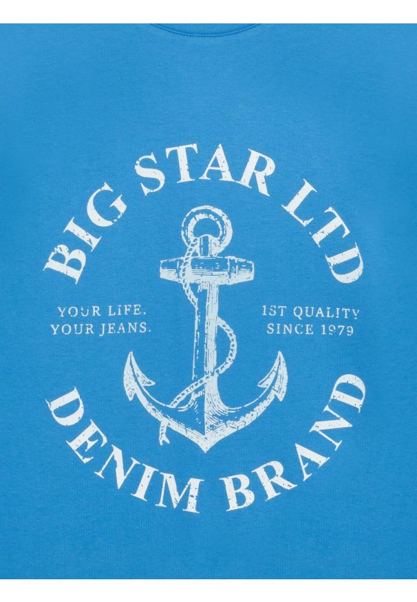 Big-Star - Koszulka męska z kontrastowym nadrukiem niebieska Kartes 401. Okazja: na co dzień. Kolor: niebieski. Materiał: dzianina, bawełna. Wzór: nadruk. Styl: casual, elegancki, klasyczny