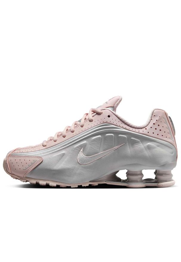 Buty damskie Nike Shox R4 AR3565-600 - różowo-szare. Kolor: szary, różowy, wielokolorowy. Materiał: guma, syntetyk, materiał. Szerokość cholewki: normalna. Sezon: lato
