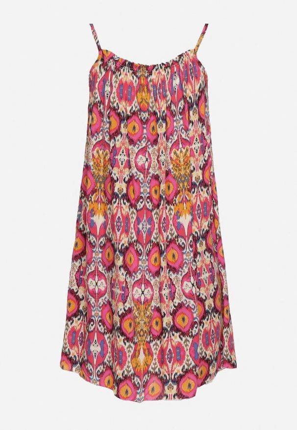 Born2be - Różówo-Pomarańczowa Bawełniana Sukienka o Rozkloszowanym Kroju na Ramiączkach Tesarae. Okazja: na plażę, na co dzień. Typ kołnierza: dekolt kwadratowy. Kolor: różowy. Materiał: bawełna. Długość rękawa: na ramiączkach. Sezon: lato. Styl: casual