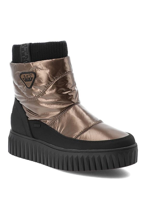 Brązowe Metaliczne Śniegowce Marco Tozzi Modne Obuwie Damskie. Okazja: na spacer. Kolor: brązowy. Szerokość cholewki: normalna. Sezon: zima. Styl: sportowy