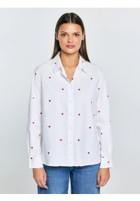 Big-Star - Koszula damska z wyhaftowanymi serduszkami biała Erin 100. Kolor: biały. Materiał: bawełna. Wzór: haft. Styl: elegancki #1