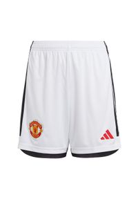 Spodenki do piłki nożnej dla dzieci Adidas Manchester United 23/24 Home Kids. Kolor: biały. Materiał: materiał
