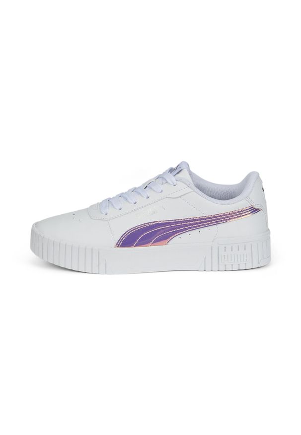 Puma - Młodzieżowe sneakersy Carina 2.0 Holo PUMA White Silver Gray. Okazja: na plażę. Kolor: szary, biały, wielokolorowy. Materiał: guma. Sezon: lato. Sport: turystyka piesza