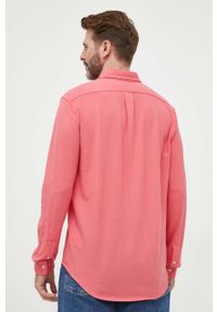 Polo Ralph Lauren koszula bawełniana męska kolor czerwony regular z kołnierzykiem button-down. Typ kołnierza: button down, polo. Kolor: czerwony. Materiał: bawełna. Długość rękawa: długi rękaw. Długość: długie. Wzór: gładki #3