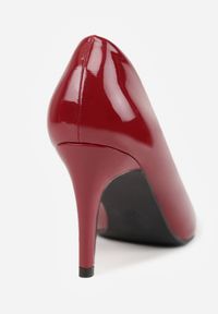 Renee - Bordowe Czółenka na Szpilce w Klasycznym Stylu Naolita. Kolor: czerwony. Wzór: gładki, aplikacja. Obcas: na szpilce. Styl: klasyczny #6
