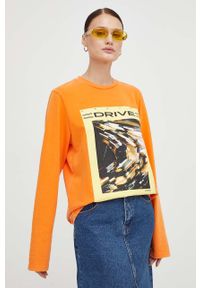 Resume - Résumé longsleeve bawełniany kolor pomarańczowy. Kolor: pomarańczowy. Materiał: bawełna. Długość rękawa: długi rękaw. Wzór: nadruk. Styl: klasyczny