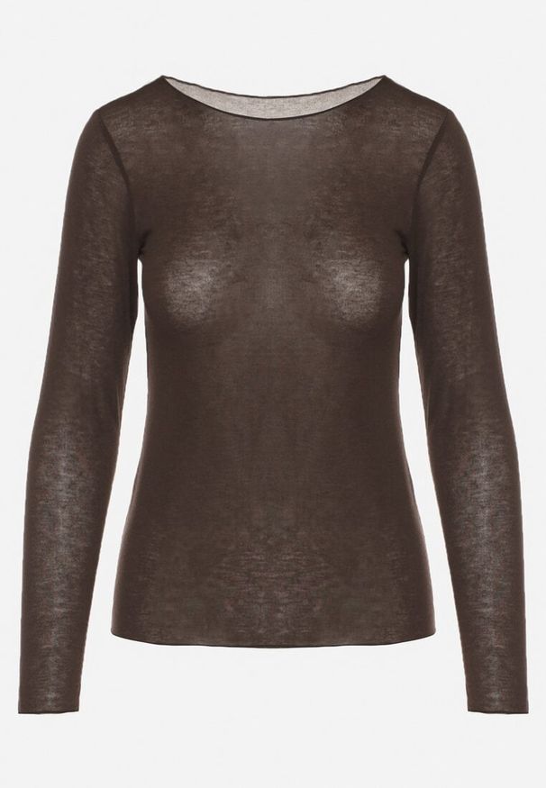 Born2be - Brązowa Wiskozowa Bluzka z Długim Rękawem z Dodatkiem Kaszmiru Uninda. Okazja: na co dzień. Kolor: brązowy. Materiał: wiskoza, kaszmir. Długość rękawa: długi rękaw. Długość: długie. Styl: elegancki, casual