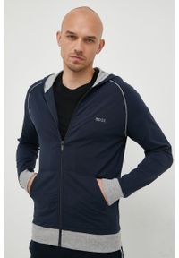 BOSS bluza 50469540 męska kolor granatowy z kapturem gładka. Typ kołnierza: kaptur. Kolor: niebieski. Długość rękawa: raglanowy rękaw. Wzór: gładki