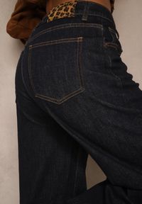Renee - Granatowe Jeansy Wide Leg z Ozdobnie Podwiniętymi Nogawkami Zenesea. Okazja: na spotkanie biznesowe, na co dzień. Stan: podwyższony. Kolor: niebieski. Styl: elegancki, casual, biznesowy #2