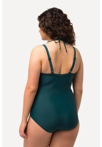 ULLA POPKEN - Damski Kostium kąpielowy dekolt typu halter miękkie miseczki fiszbiny. Kolekcja: plus size. Kolor: zielony. Materiał: elastan, poliamid, materiał