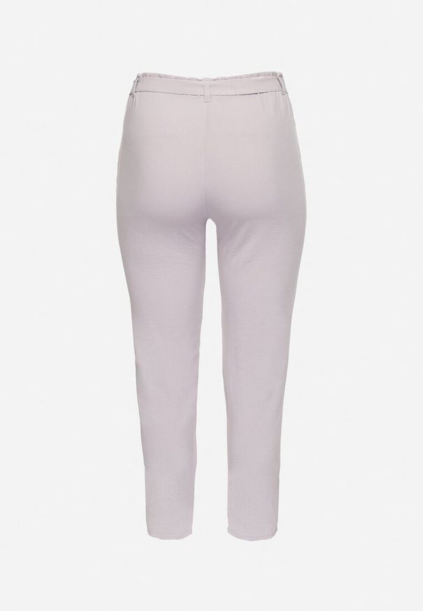 Born2be - Jasnoszare Spodnie Regular Wiązane w Pasie w stylu Paperbag Tamburia. Stan: podwyższony. Kolor: szary. Materiał: materiał