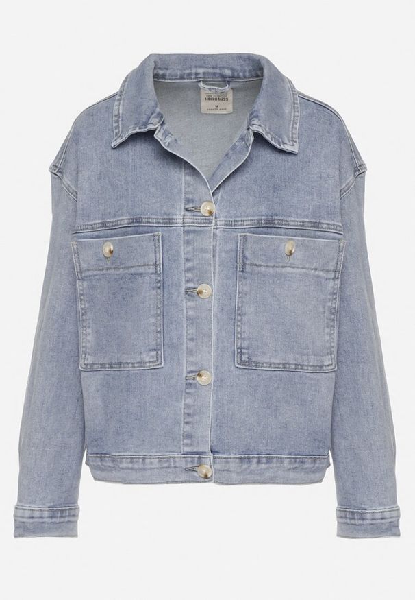 Born2be - Jasnoniebieska Kurtka Jeansowa z Bawełny Ozdobiona Guzikami Navirebi. Kolor: niebieski. Materiał: bawełna, jeans. Wzór: aplikacja