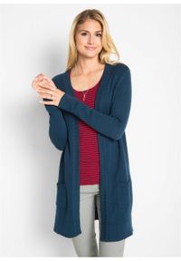 Długi sweter dzianinowy bez zapięcia, długi rękaw bonprix ciemnoniebieski. Kolor: niebieski. Materiał: dzianina. Długość rękawa: długi rękaw. Długość: długie #3