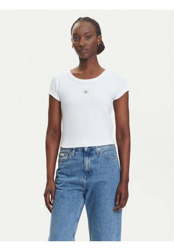Calvin Klein Jeans T-Shirt LV047C200G Biały Slim Fit. Kolor: biały. Materiał: bawełna