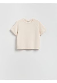 Reserved - T-shirt z modalem - beżowy. Kolor: beżowy. Materiał: dzianina