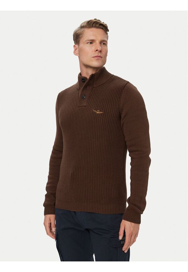 Aeronautica Militare Sweter 262MA1572UL00409 Brązowy Regular Fit. Kolor: brązowy. Materiał: bawełna
