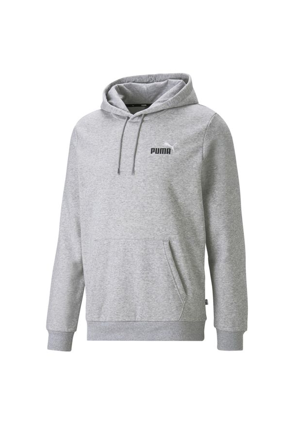 Puma - Męska bluza z kapturem i małym dwukolorowym logo Essentials+ PUMA. Typ kołnierza: kaptur. Kolor: szary, czarny, wielokolorowy. Sport: fitness