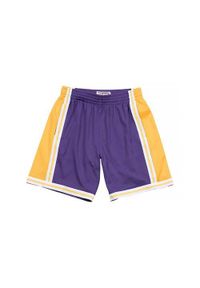 Spodnie koszykarskie męskie Mitchell & Ness Nba Swingman Los Angeles Lakers. Kolor: fioletowy, żółty, wielokolorowy. Długość: krótkie