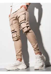 Ombre Clothing - Spodnie męskie joggery P995 - beżowe - XXL. Kolor: beżowy. Materiał: bawełna, elastan #2