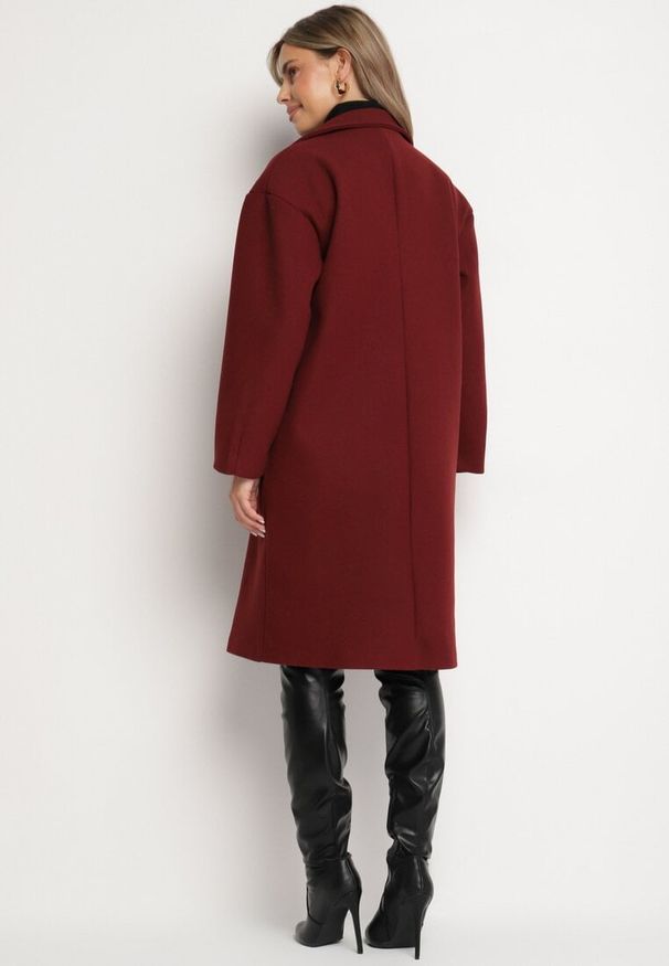 Born2be - Bordowy Płaszcz Dwurzędowy Długi Swane. Kolor: czerwony. Długość: długie. Styl: elegancki