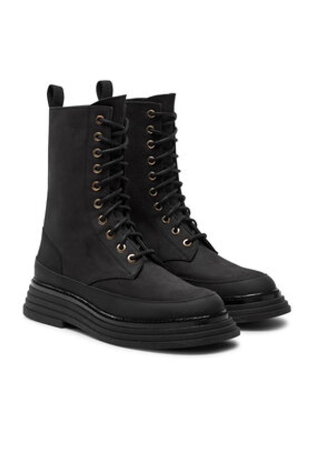 Pollini Trzewiki SA24074G1LTO0000 Czarny. Kolor: czarny. Materiał: nubuk, skóra