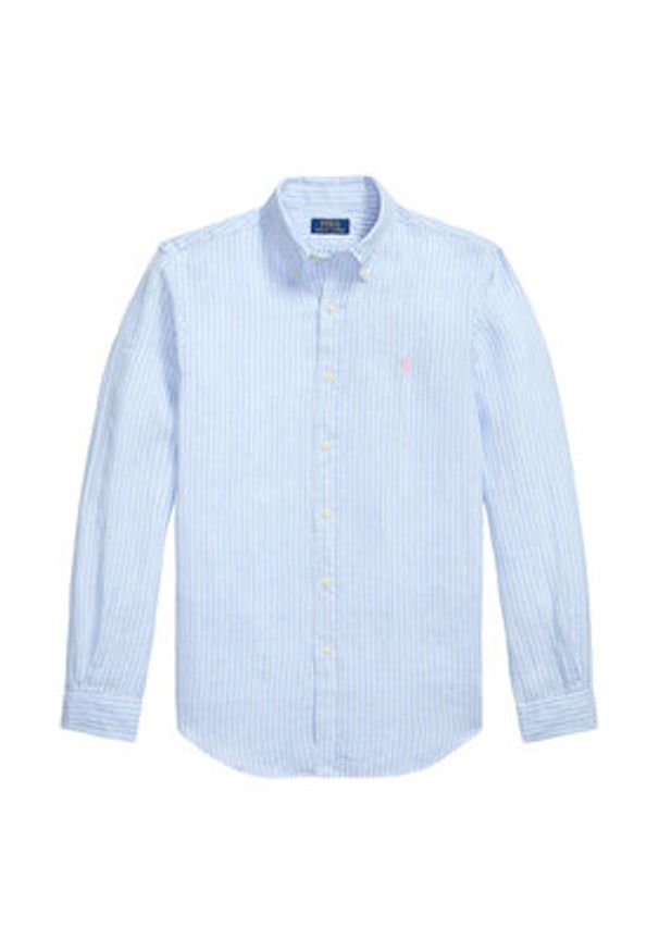 Polo Ralph Lauren Koszula 710B15594005 Niebieski jasny Custom Fit. Typ kołnierza: polo. Kolor: niebieski. Materiał: len