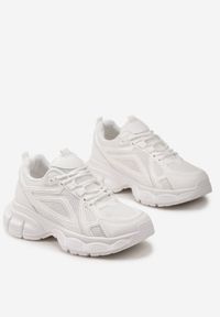 Born2be - Białe Sneakersy na Grubej Podeszwie ze Wstawkami z Siateczki Linthire. Kolor: biały #4