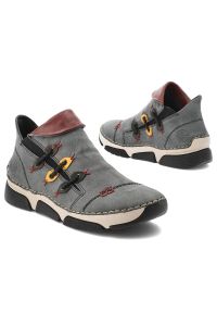 Botki damskie Rieker, antistress gruba podeszwa ozdobna cholewka ocieplane i na suwak, niebieskie, 45983-14. Okazja: na co dzień. Zapięcie: sznurówki. Kolor: szary. Materiał: syntetyk, materiał. Szerokość cholewki: normalna. Wzór: kolorowy. Styl: casual #6