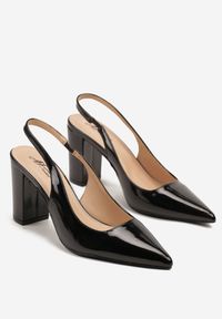 Renee - Czarne Sandały Lakierowane na Słupku Slingback Halasela. Okazja: na co dzień, na imprezę. Kolor: czarny. Materiał: lakier. Obcas: na słupku. Styl: wizytowy, elegancki, casual