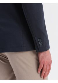 Ombre Clothing - Męska marynarka SLIM z dzianiny o subtelnej strukturze – granatowa V3 - Rozmiar: XXL. Okazja: do pracy. Kolor: niebieski. Materiał: dzianina. Wzór: kolorowy. Styl: klasyczny #6