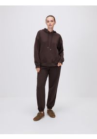 Reserved - Spodnie dresowe z przeszyciami - ciemnobrązowy. Kolor: brązowy. Materiał: dresówka #1