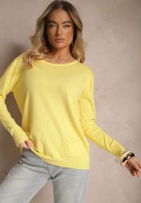 Renee - Żółty Sweter z Kaszmirem Ozdobiony Kieszeniami Saniswena. Kolor: żółty. Materiał: kaszmir. Długość rękawa: długi rękaw. Długość: długie. Wzór: aplikacja. Styl: klasyczny, elegancki #3