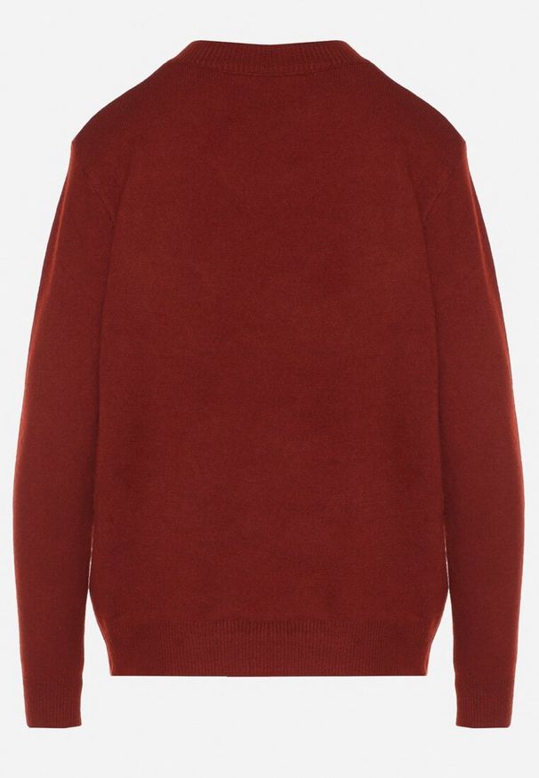 Born2be - Bordowy Klasyczny Sweter z Wełną Mailira. Okazja: na co dzień, do pracy. Kolor: czerwony. Materiał: wełna. Styl: klasyczny