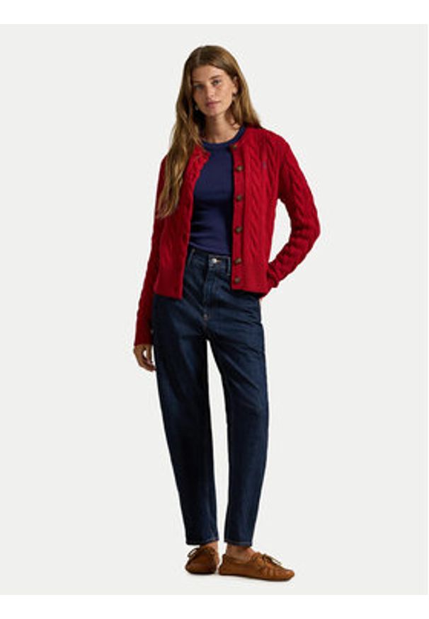 Polo Ralph Lauren Kardigan 211972104013 Czerwony Slim Fit. Typ kołnierza: polo. Kolor: czerwony. Materiał: wełna