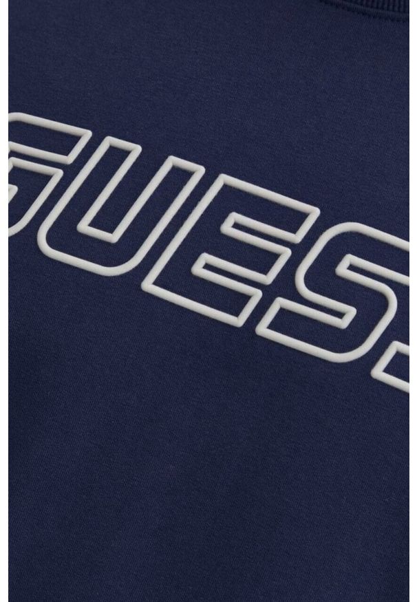Guess - GUESS Granatowa męska bluza z lampasami Arlo Cn, Rozmiar XXL. Okazja: do domu, na co dzień. Kolor: niebieski. Materiał: bawełna, elastan. Długość rękawa: długi rękaw. Długość: długie. Styl: casual