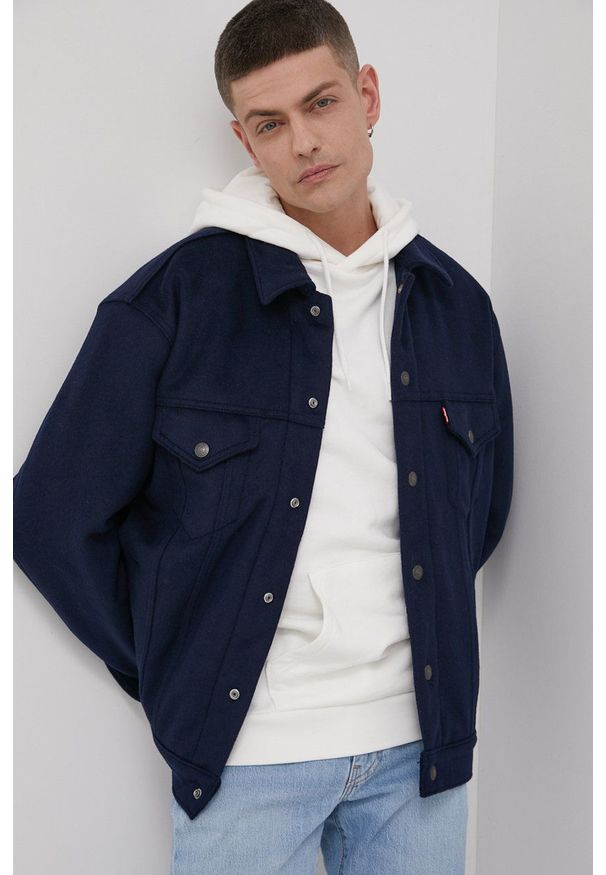 Levi's® - Levi's Kurtka z domieszką wełny kolor granatowy przejściowa. Okazja: na spotkanie biznesowe, na co dzień. Kolor: niebieski. Materiał: wełna. Wzór: gładki. Styl: casual, biznesowy