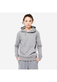 DOMYOS - Bluza z kapturem damska Domyos Gym & Pilates. Typ kołnierza: kaptur. Kolor: szary. Materiał: włókno, elastan, tkanina, bawełna, materiał, poliester, prążkowany. Długość: długie. Sport: joga i pilates