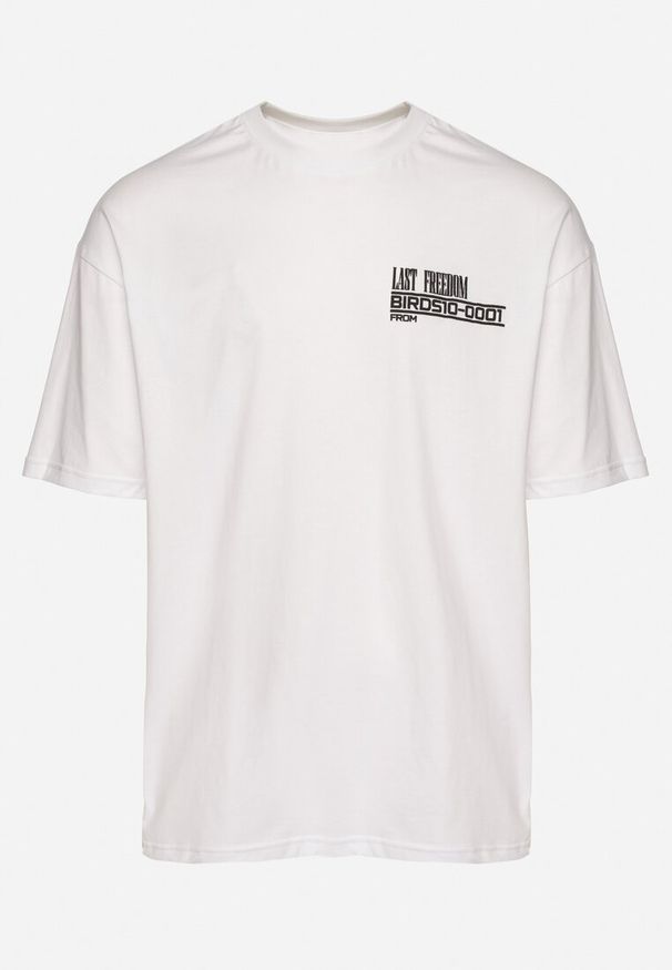 Born2be - Biała Koszulka T-shirt z Ozdobnym Napisem i Nadrukiem na Plecach Ballis. Kolor: biały. Materiał: jeans. Wzór: napisy, nadruk