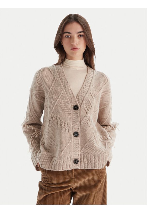 Weekend Max Mara Kardigan Stallo 2525346052 Beżowy Regular Fit. Kolor: beżowy. Materiał: wełna