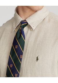 Ralph Lauren - RALPH LAUREN - Beżowa koszula z lnu Custom Fit. Typ kołnierza: polo, button down. Kolor: beżowy. Materiał: len. Wzór: haft #4